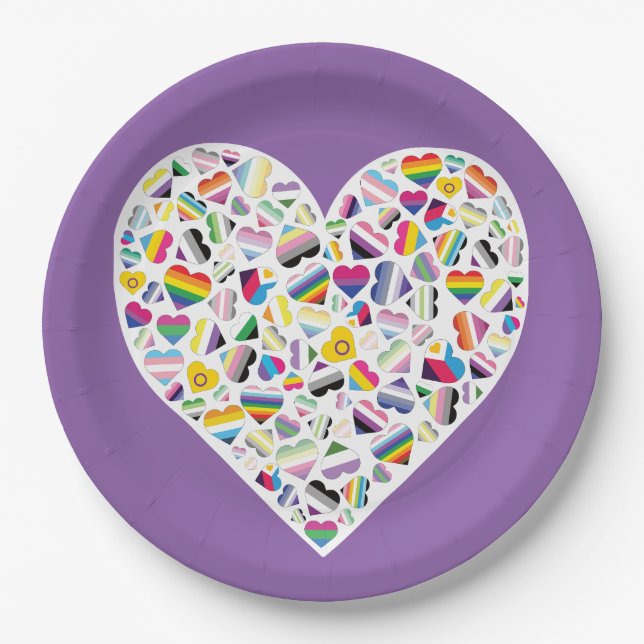 LGBTQ+ Pride Flag Hearts Combined Paper Plate (Front)