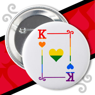 LGBTQ Pride Flag Playing Cards King Card Hearts 6 Cm Round Badge
