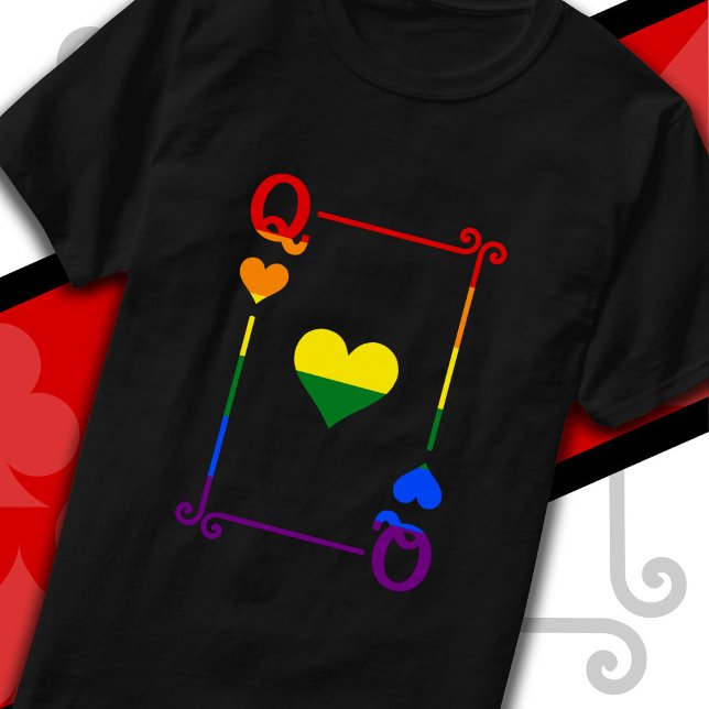 LGBTQ Pride Flag Playing Cards Queen Card Hearts T-Shirt (Creator Uploaded)