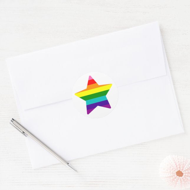 LGBTQ Pride Flag Rainbow Christmas Star Classic Round Sticker (Envelope)