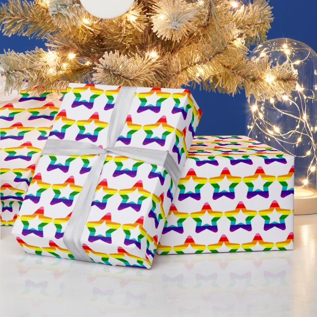 LGBTQ Pride Flag Rainbow Christmas Stars Wrapping Paper (Holidays)