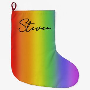 LGBTQ Pride Flag Rainbow colors with your name Large Christmas Stocking