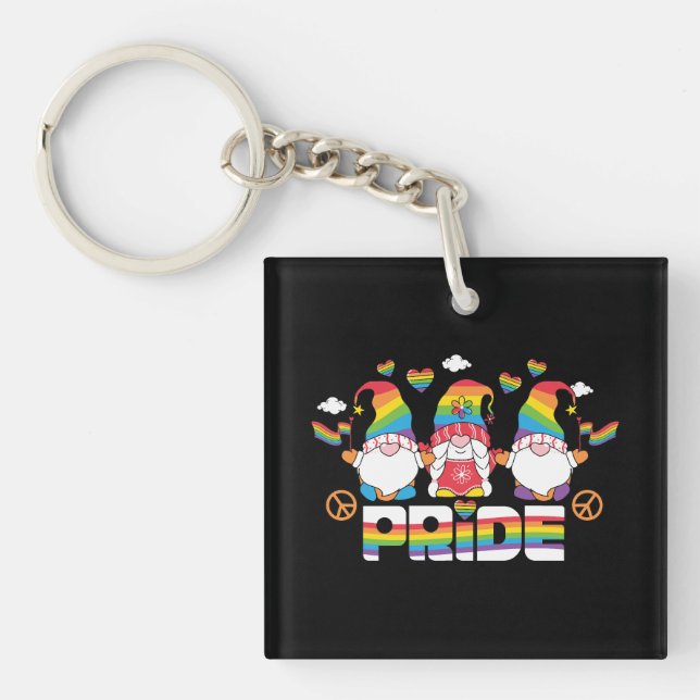 LGBTQ - Pride - Garden Gnome - Rainbow Colour Key Ring (Front)