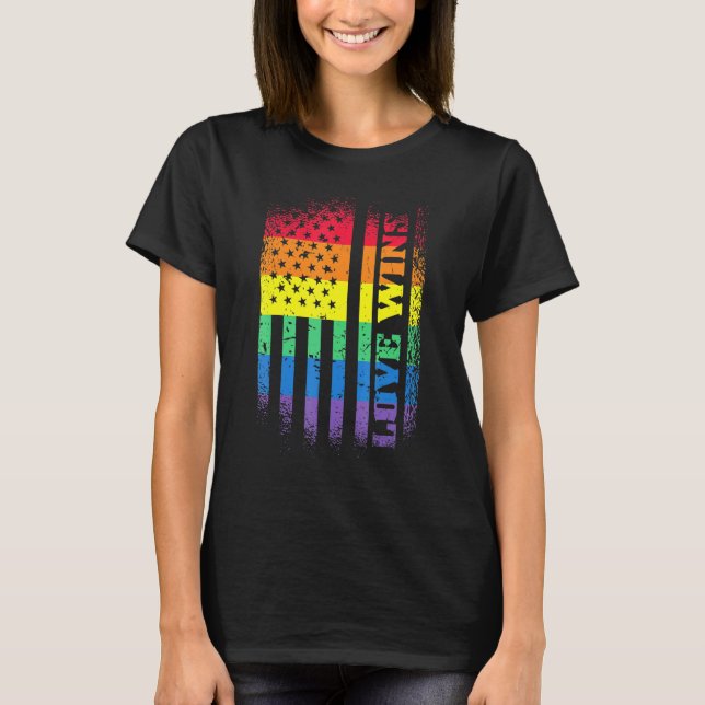 Lgbtq Pride Gay Equality Rainbow American Flag Lov T-Shirt (Front)