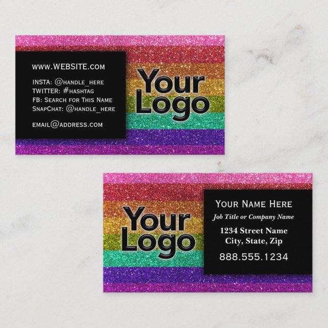 LGBTQ Pride Glitter Rainbow MakeUp Artist Logo     Business Card (Front/Back)