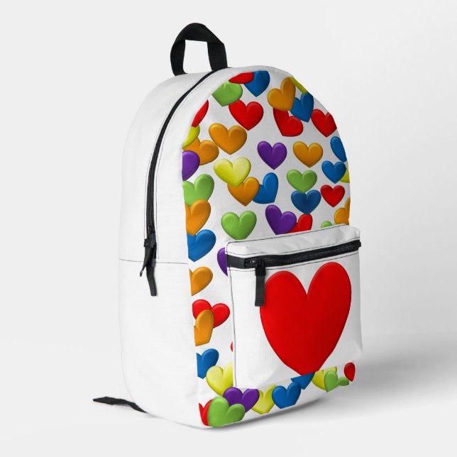 LGBTQ+ / PRIDE Lots of rainbow hearts  Printed Backpack (Back Corner Left)