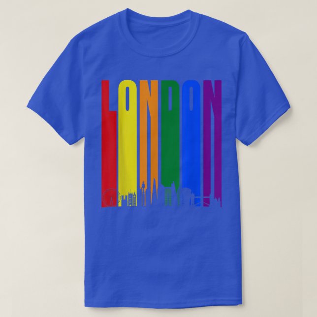 LGBTQ Pride Month London Skyline England - Rainbow T-Shirt (Design Front)