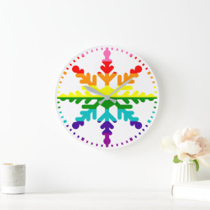 LGBTQ Pride Rainbow Colorful Christmas Snowflake L Large Clock