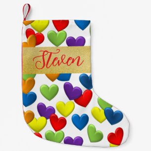 LGBTQ+ Pride Rainbow colors hearts and your name Small Christmas Stocking