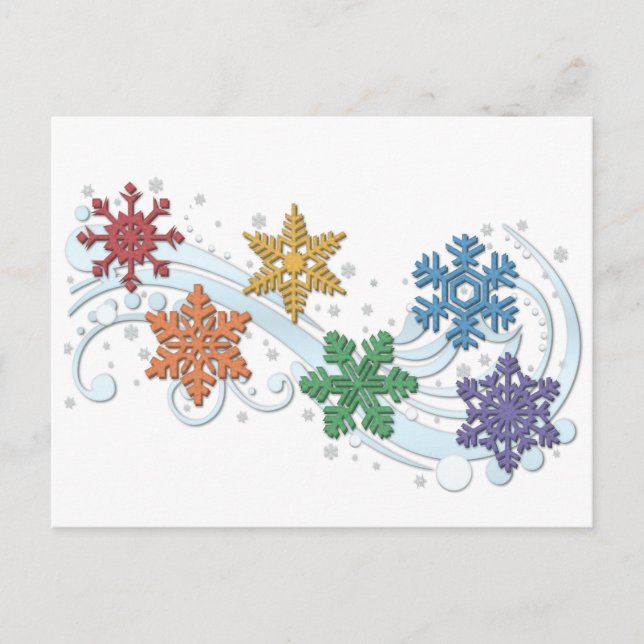 LGBTQ Pride Rainbow Coloured Winter Snowflakes  Postcard (Front)