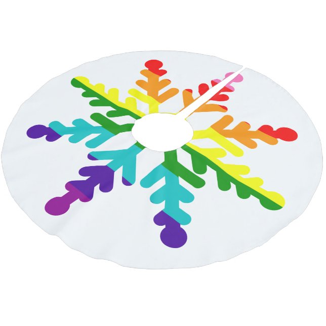 LGBTQ Pride Rainbow Colourful Christmas Snowflake Brushed Polyester Tree Skirt (Angled)