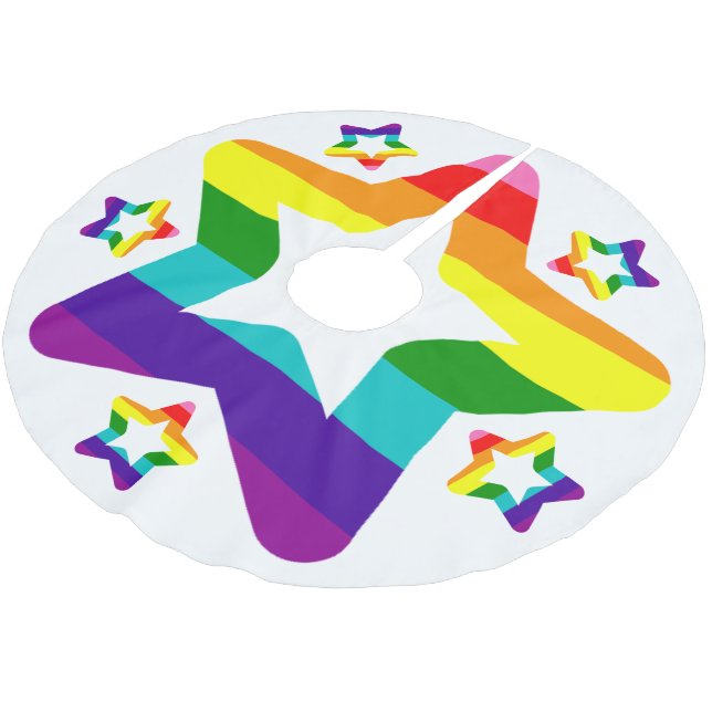LGBTQ Pride Rainbow Colourful Christmas Star Brushed Polyester Tree Skirt (Angled)