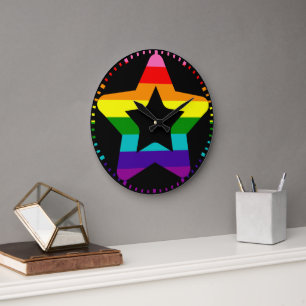 LGBTQ Pride Rainbow Colourful Christmas Star Large Clock