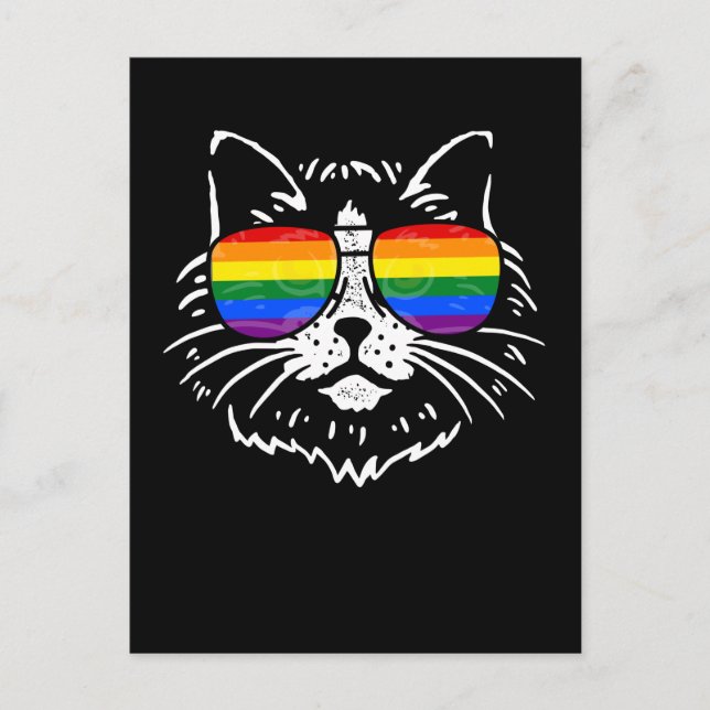 LGBTQ Pride Rainbow Colourful Sunglasses Cat Lover Postcard (Front)
