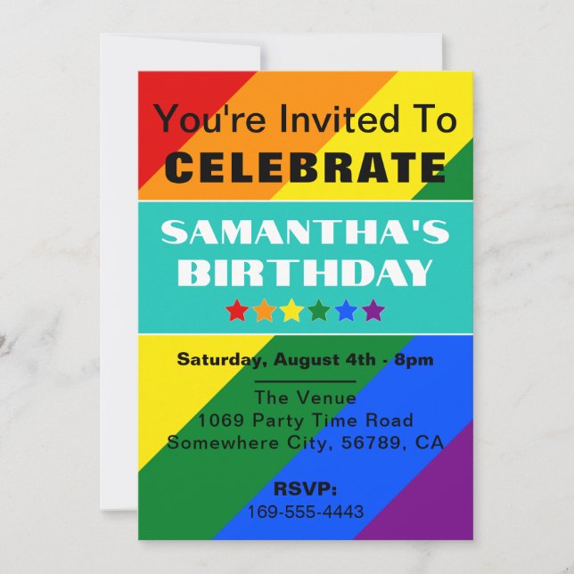 LGBTQ Pride Rainbow Colours Birthday Invitation (Front)