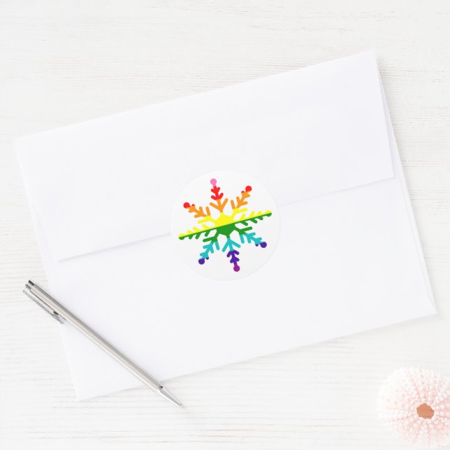 LGBTQ Pride Rainbow Colours Christmas Snowflake Classic Round Sticker (Envelope)