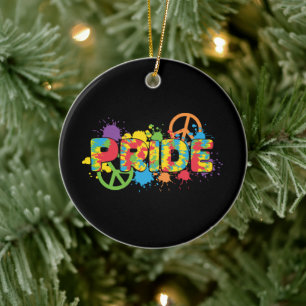 LGBTQ - Pride - Rainbow Colours Paint Splashes Ceramic Tree Decoration