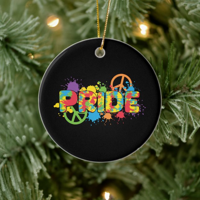 LGBTQ - Pride - Rainbow Colours Paint Splashes Ceramic Tree Decoration (Tree)
