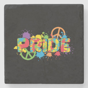 LGBTQ - Pride - Rainbow Colours Paint Splashes Stone Coaster