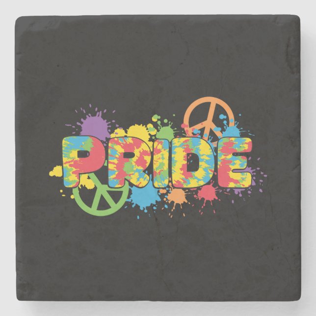 LGBTQ - Pride - Rainbow Colours Paint Splashes Stone Coaster (Front)