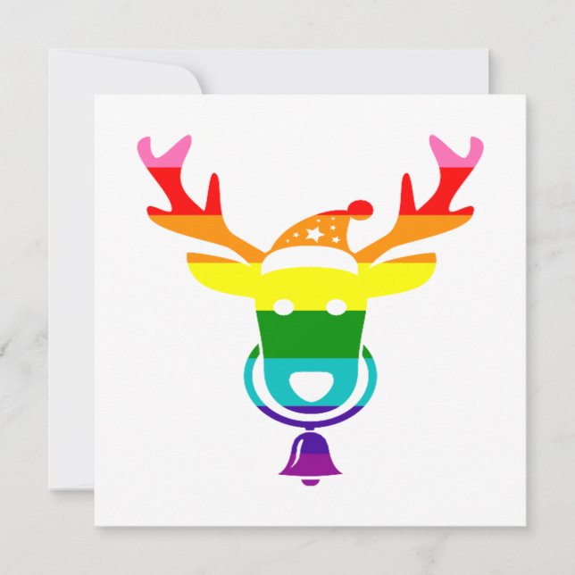LGBTQ Pride Rainbow Flag Cute Christmas Reindeer Holiday Card (Front)
