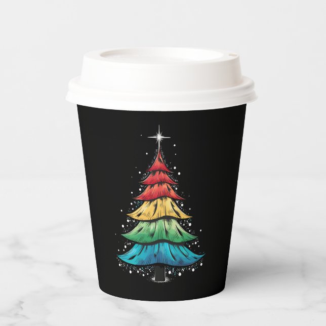 LGBTQ Pride Rainbow Flag Gay Christmas Tree Gifts Paper Cups (Front)