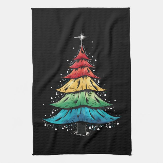 LGBTQ Pride Rainbow Flag Gay Christmas Tree Gifts Tea Towel (Vertical)