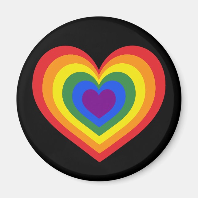LGBTQ Pride Rainbow Heart on Black Magnet (Front)