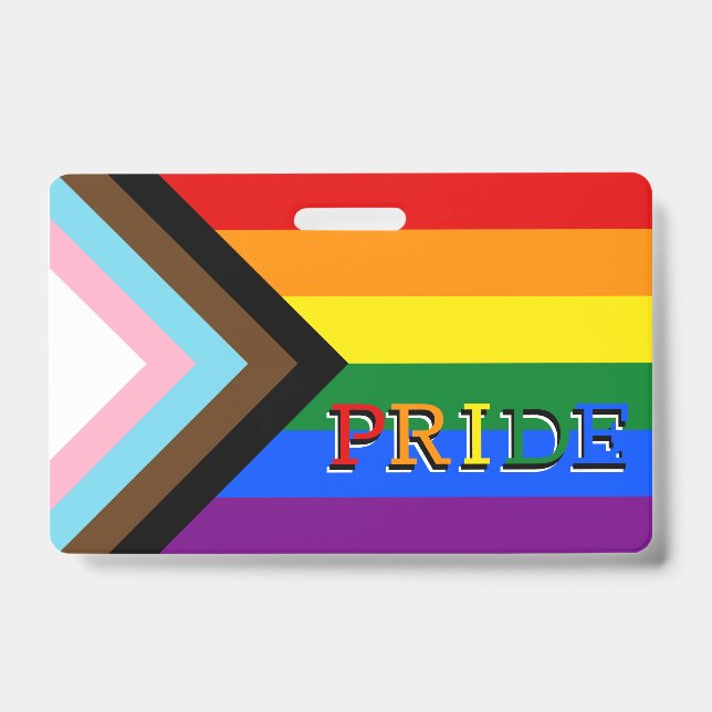 LGBTQ & Pride - Rainbow Progress Flag Badge ID Badge (Front)