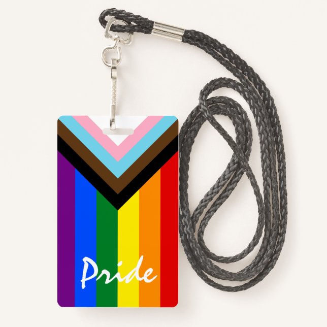 LGBTQ & Pride - Rainbow Progress Flag   Badge ID Badge (Back with Lanyard)