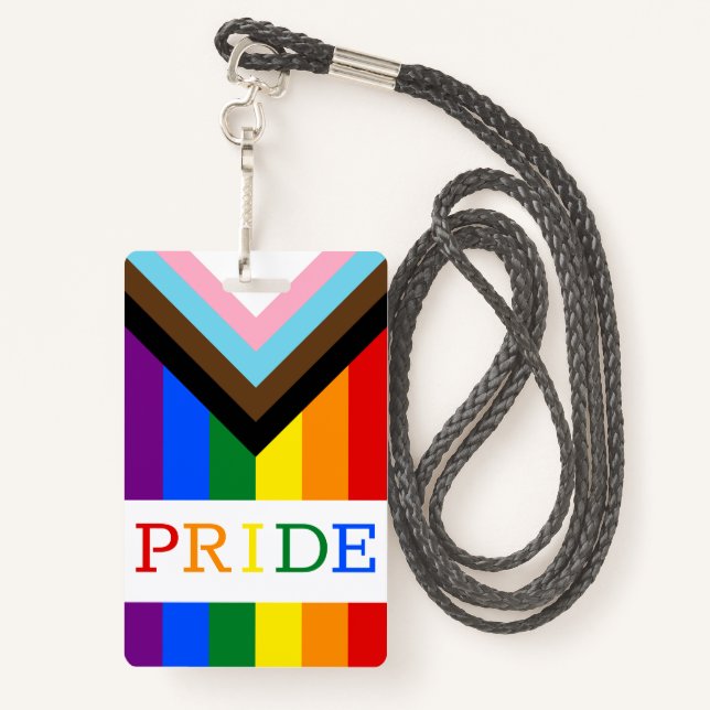 LGBTQ & Pride - Rainbow Progress Flag Badge ID Badge (Back with Lanyard)
