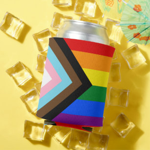 LGBTQ & Pride - Rainbow Progress Flag Can Cooler