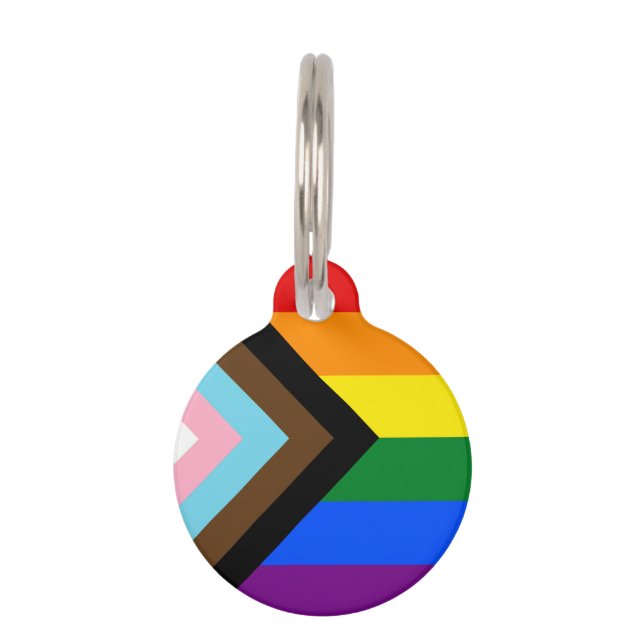 LGBTQ & Pride - Rainbow Progress Flag / Heart Pet Tag (Front)