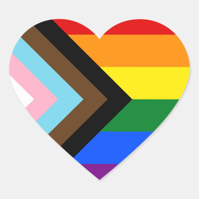 LGBTQ & Pride - Rainbow Progress Flag Heart Sticker (Front)