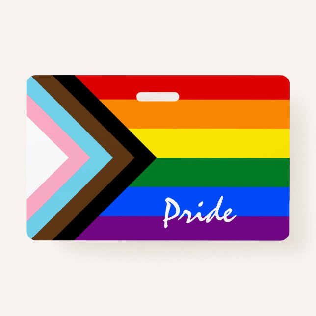 LGBTQ & Pride - Rainbow Progress Flag  ID Badge (Front)