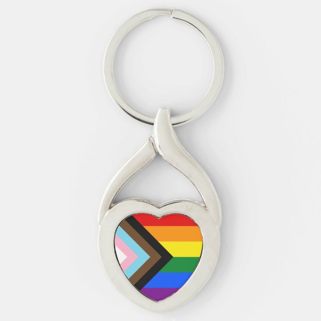 LGBTQ & Pride - Rainbow Progress Flag Keychain (Front)