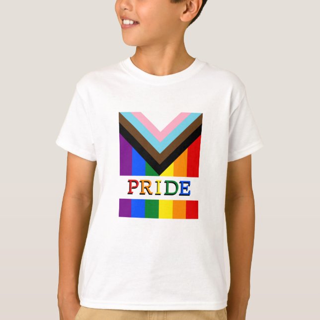 LGBTQ & Pride - Rainbow Progress Flag Kids T-Shirt (Front)