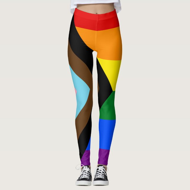 LGBTQ & Pride - Rainbow Progress Flag Leggings (Front)
