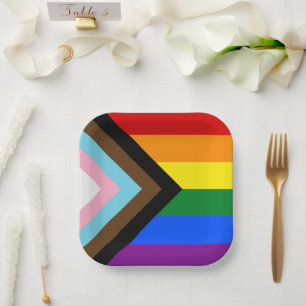 LGBTQ & Pride - Rainbow Progress Flag Paper Plate