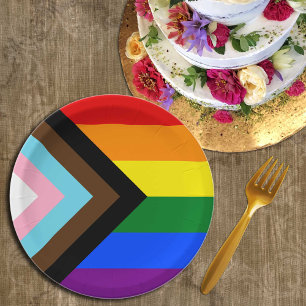 LGBTQ & Pride - Rainbow Progress Flag Paper Plate