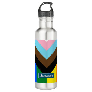 LGBTQ & Pride - Rainbow Progress Flag, Personalise 710 Ml Water Bottle