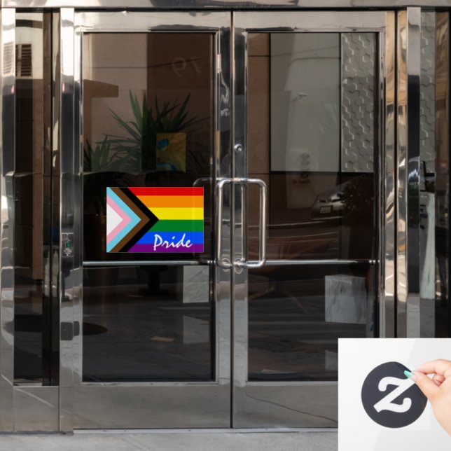 LGBTQ & Pride - Rainbow Progress Flag / text Window Cling (Office Door)