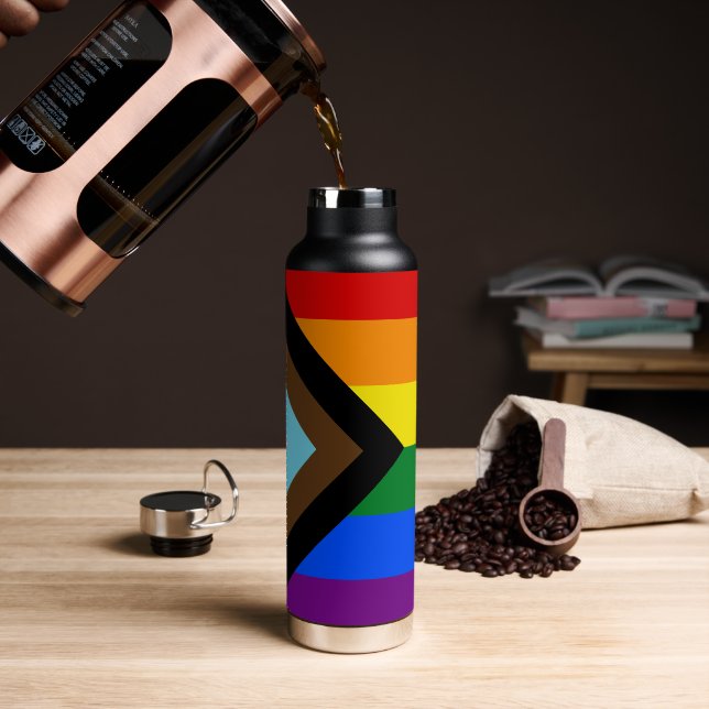LGBTQ & Pride - Rainbow Progress Flag Water Bottle (Coffee)