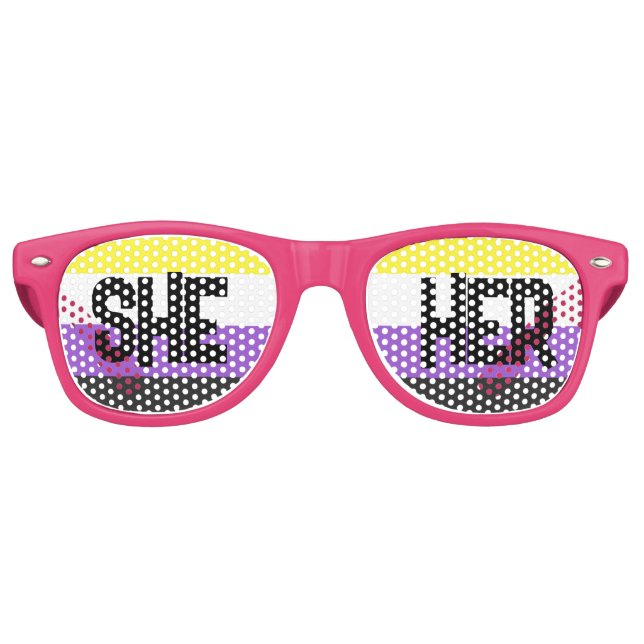 LGBTQ Pride Rainbow Pronouns She Her Retro Sunglasses (Front)