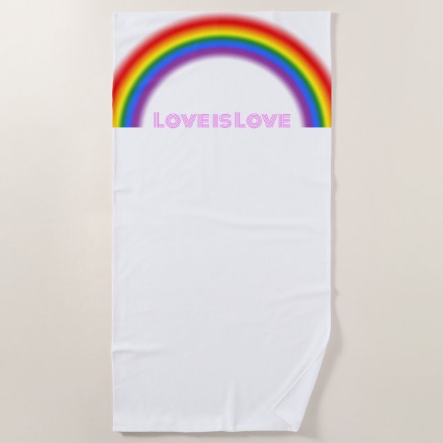 LGBTQ Pride Rainbow with custom text Love is Love Beach Towel (Front)