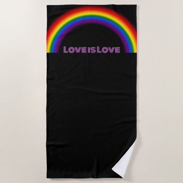 LGBTQ Pride Rainbow with custom text Love is Love Beach Towel (Front)
