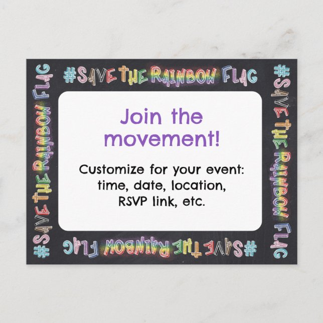 LGBTQ+ Pride Rally Invitation #SaveTheRainbowFlag Postcard (Front)