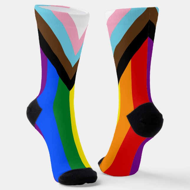 LGBTQ & Pride Socks - Rainbow Progress Flag (Angled)