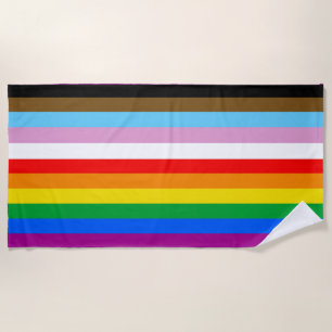 LGBTQ+ Progress Flag Stripes Beach Towel