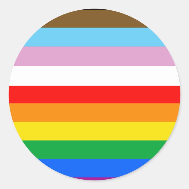 LGBTQ+ Progress Flag Stripes Classic Round Sticker (Front)